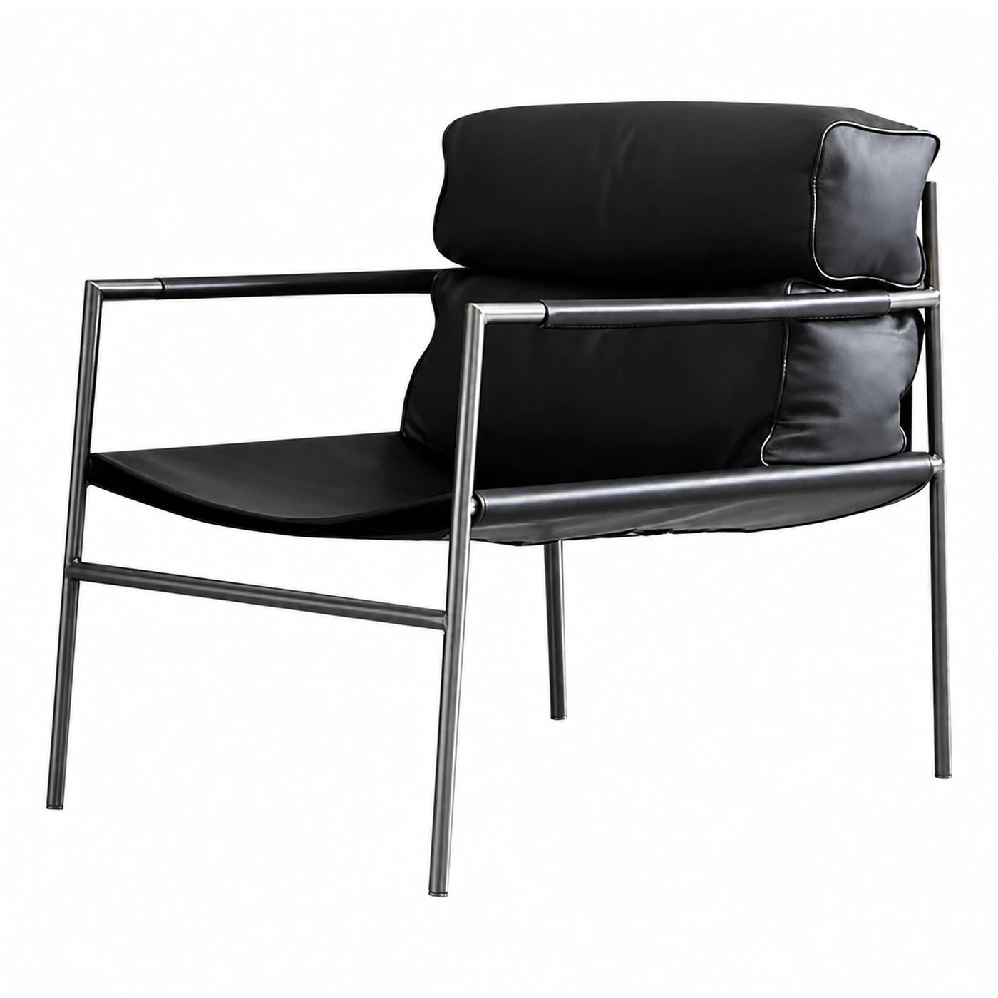 Black Leather Lounge Chair with Metal Frame