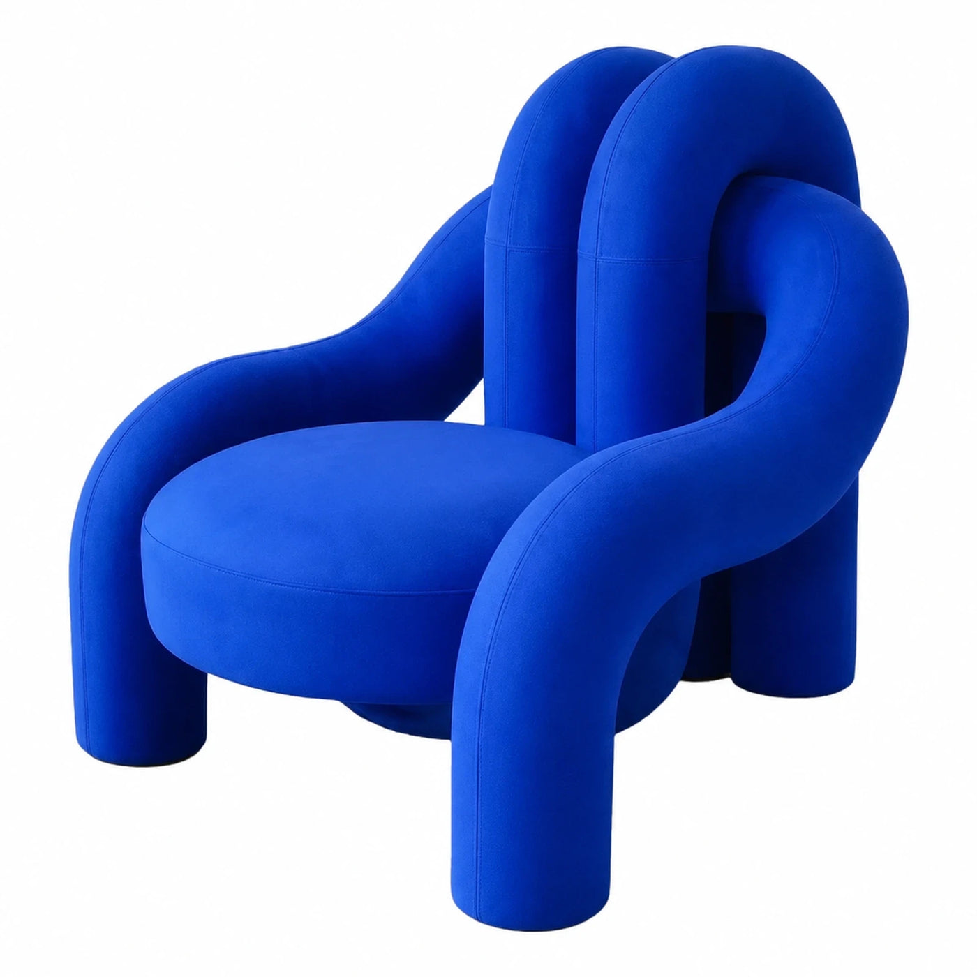 Blue Velvet Curved Armchair with Tubular Frame