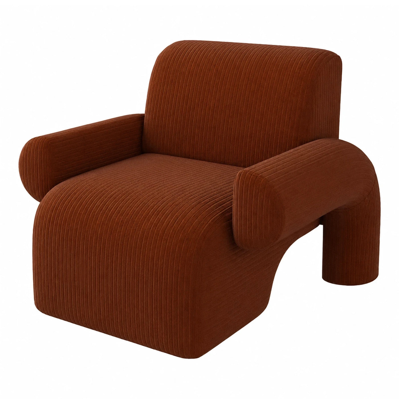 Brown Corduroy Curved Armchair