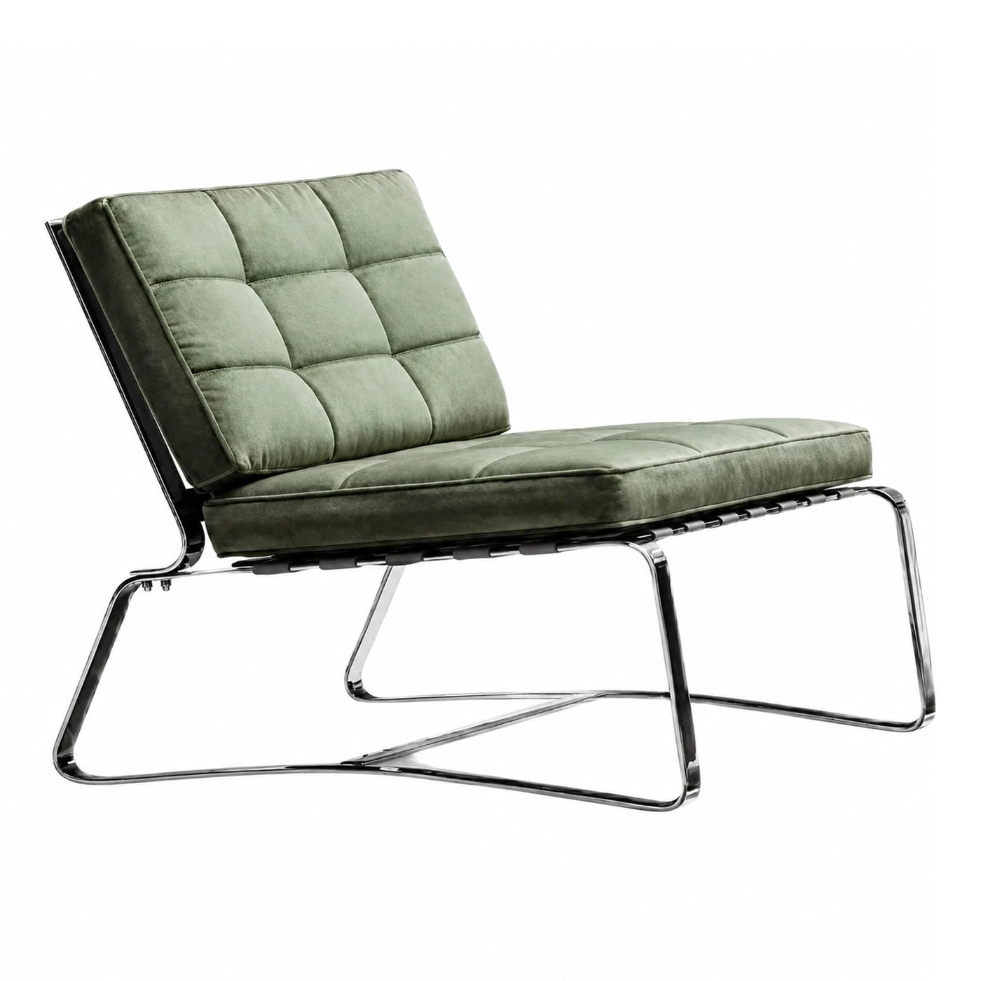 Green Velvet Lounge Chair with Chrome Cantilever Base