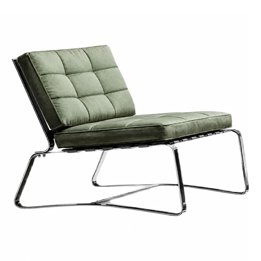 Green Velvet Lounge Chair with Chrome Cantilever Base
