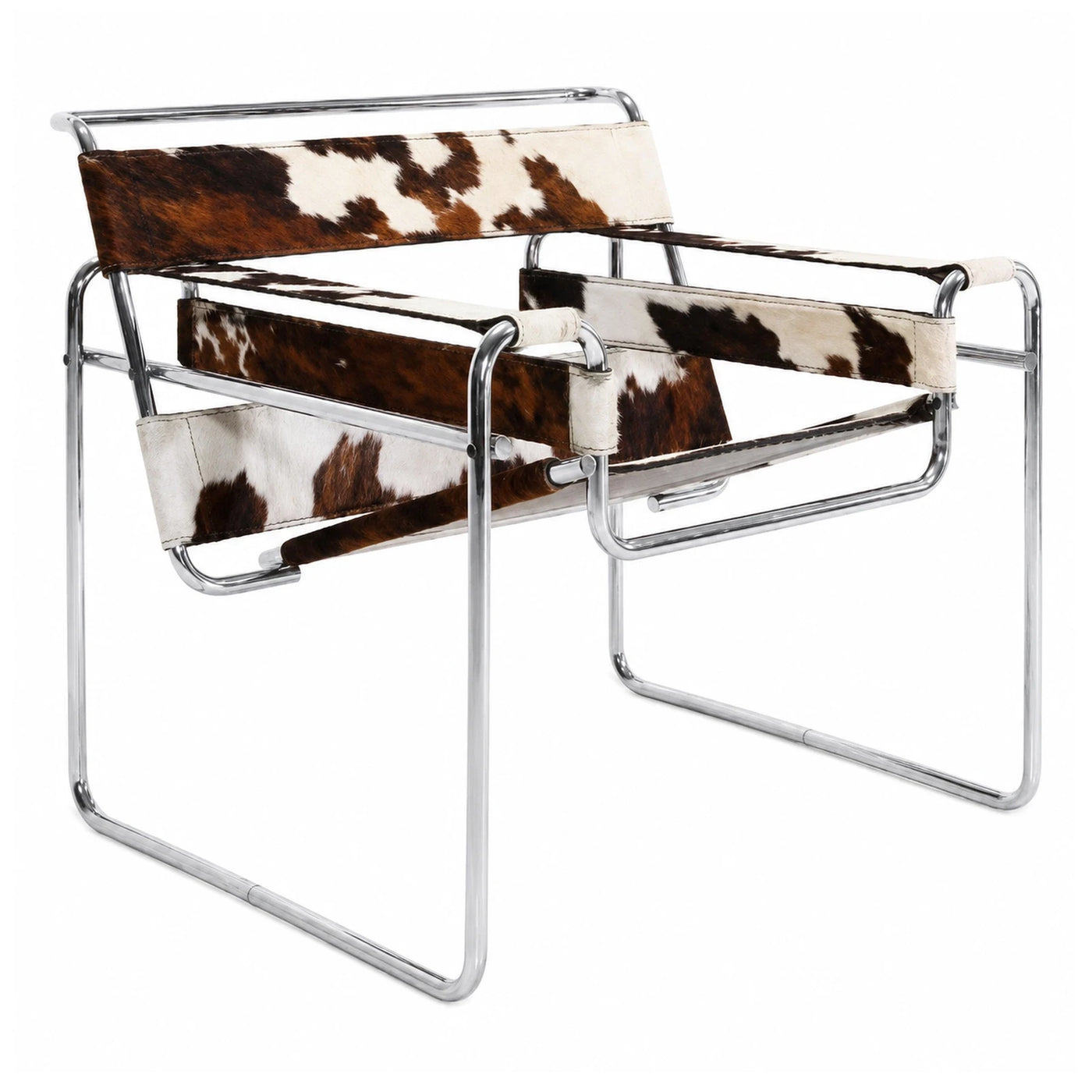 Cowhide Leather Sling Chair with Chrome Frame