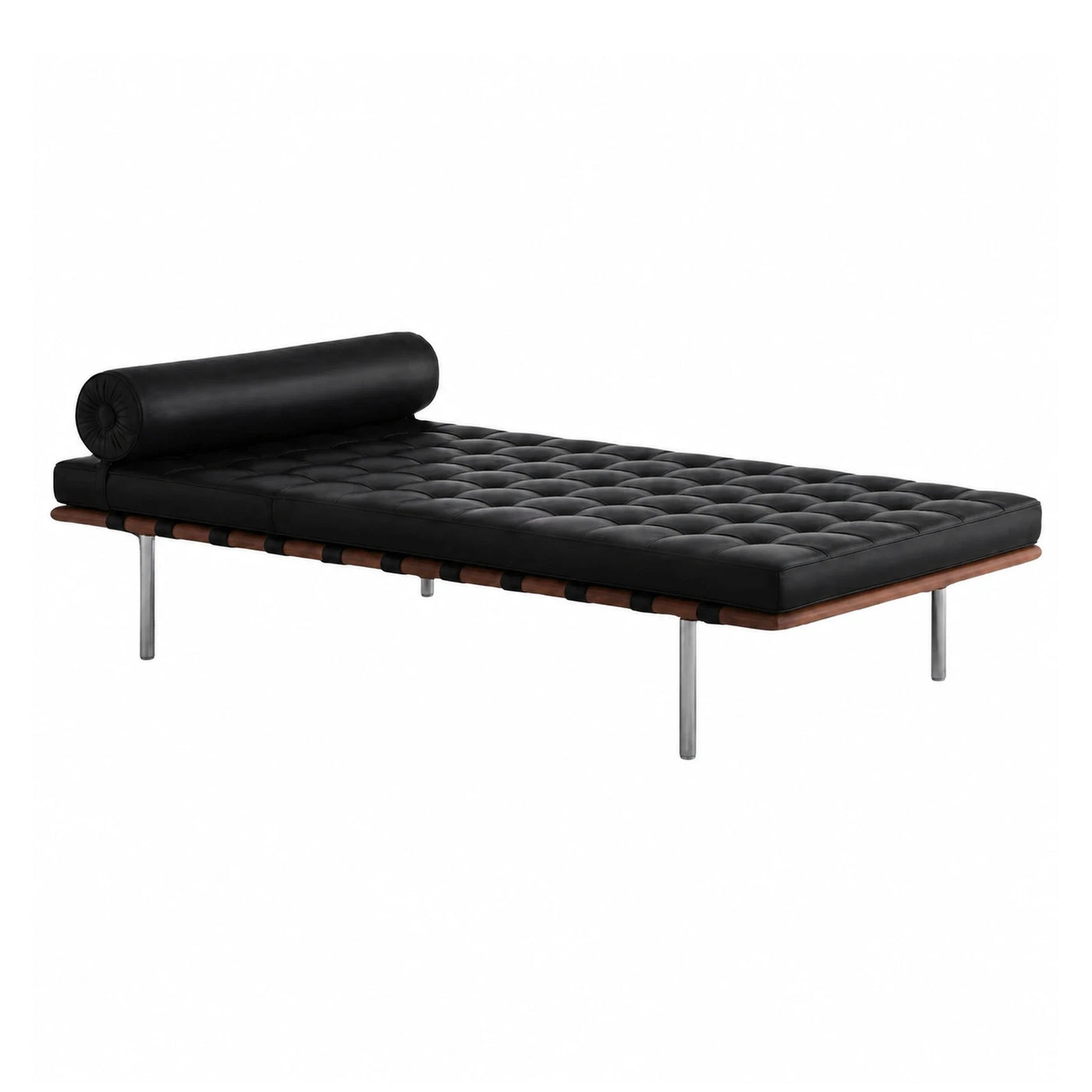 Black Leather Daybed with Chrome Legs