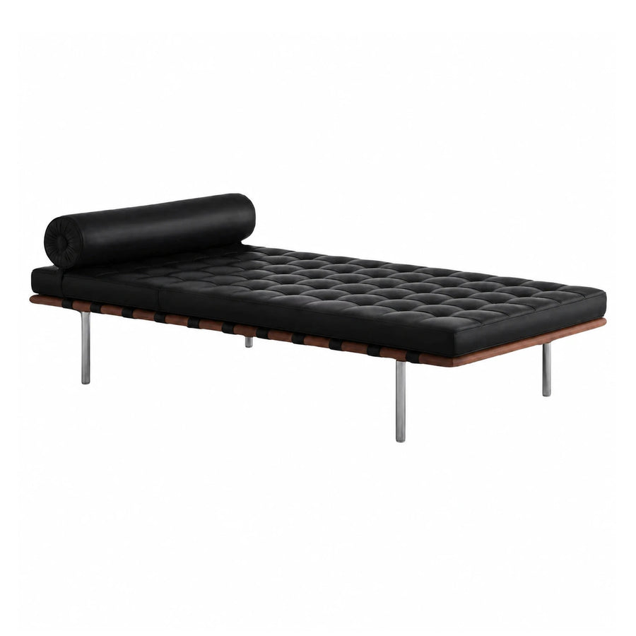 Black Leather Daybed with Chrome Legs