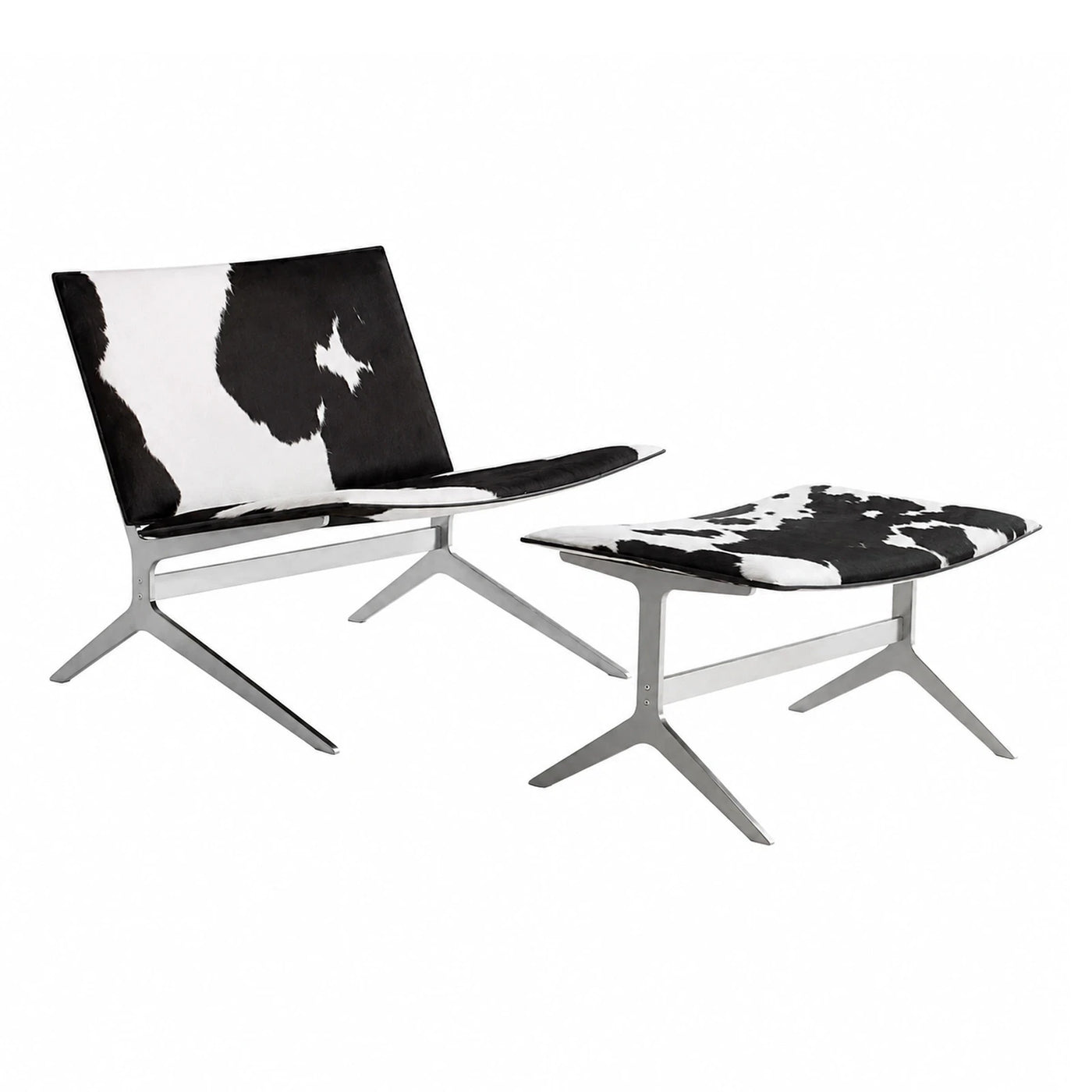 Black and White Cowhide Lounge Chair and Ottoman Set