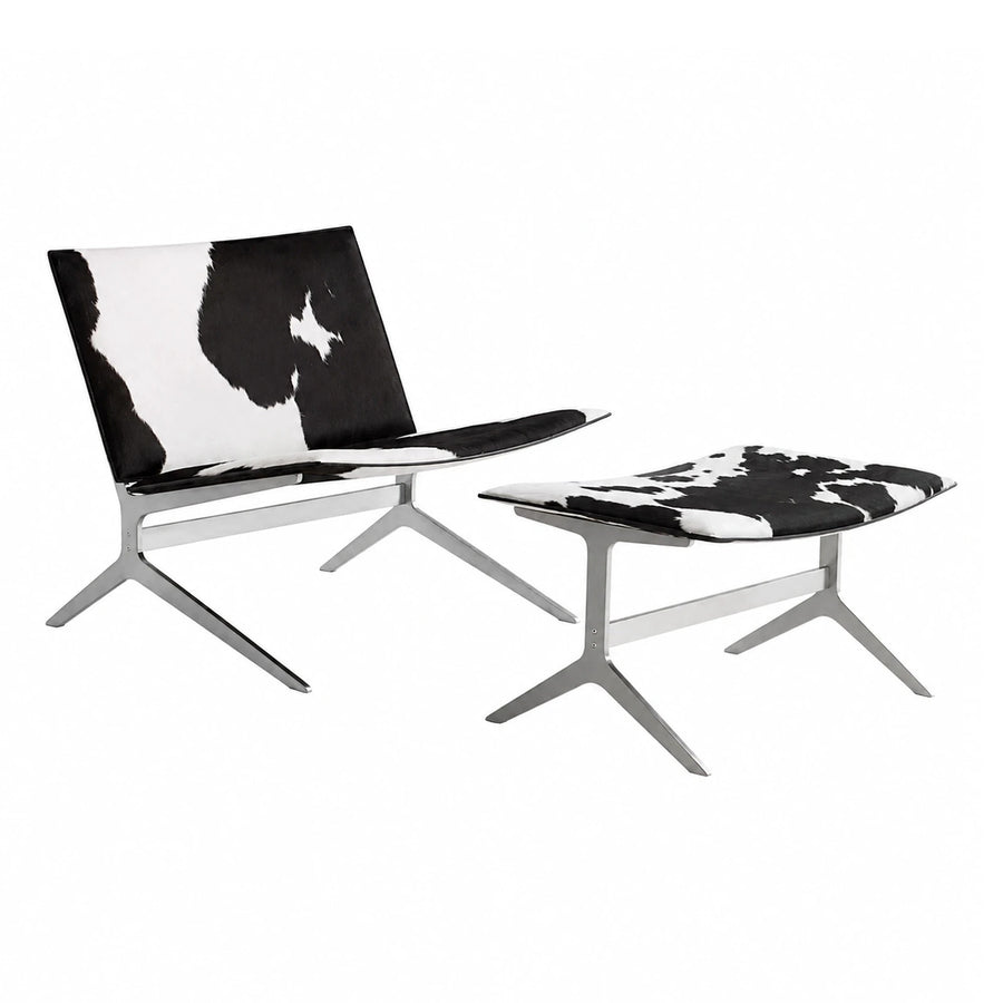 Black and White Cowhide Lounge Chair and Ottoman Set