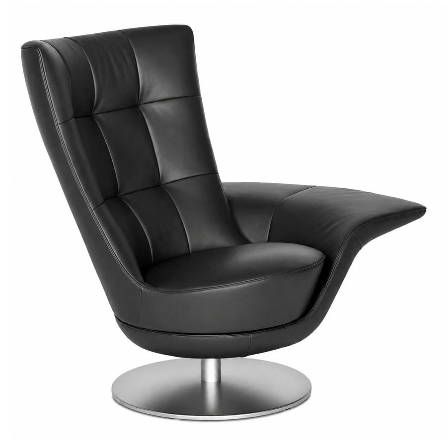 Black Leather Swivel Lounge Chair with High Back