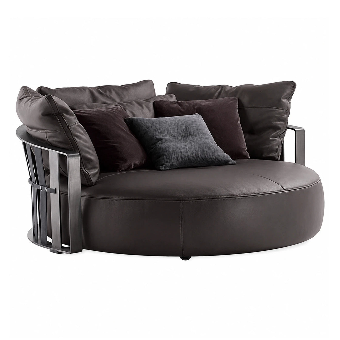 Round Leather Sofa with Metal Frame