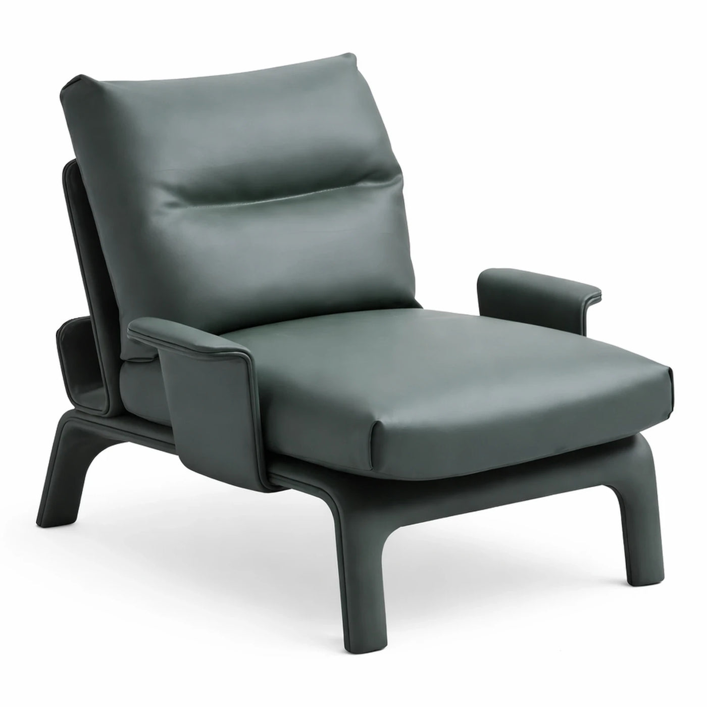 Modern Green Leather Lounge Chair with Curved Base