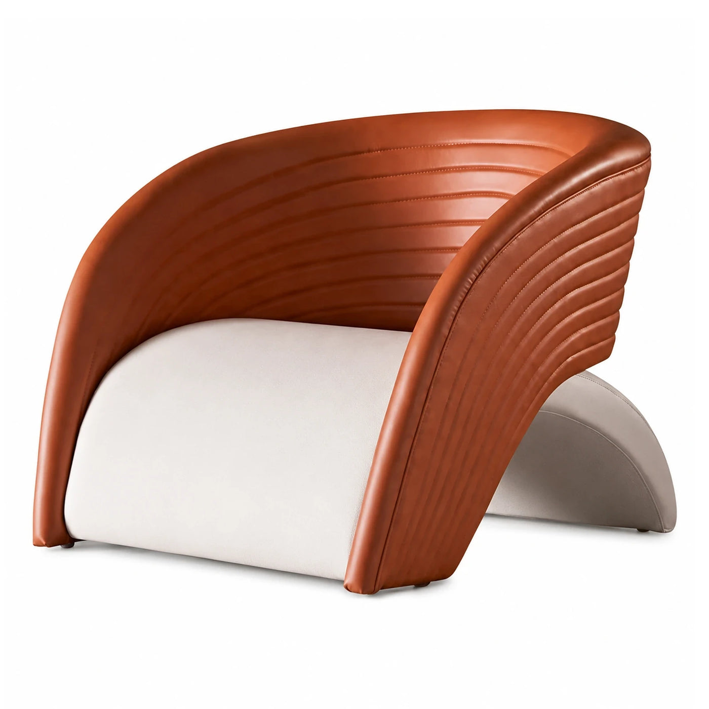 Modern Curved Leather Armchair with Ribbed Backrest