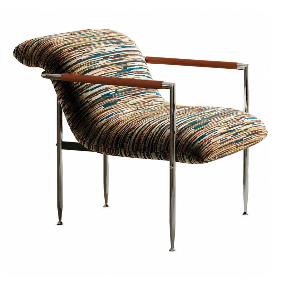 Multicolor Striped Fabric Lounge Chair with Chrome Frame