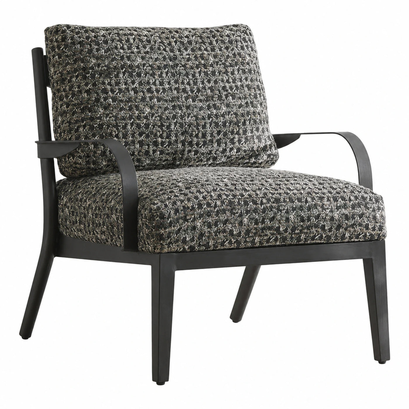 Black Wood Frame Tweed Fabric Armchair