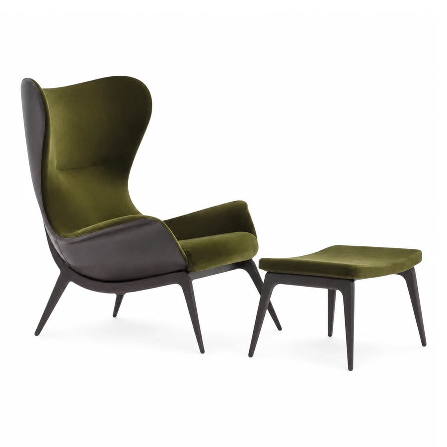 Green Velvet Lounge Chair with Ottoman