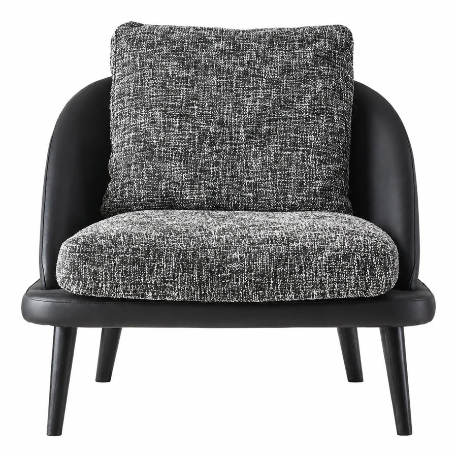 Black Leather and Tweed Fabric Accent Chair