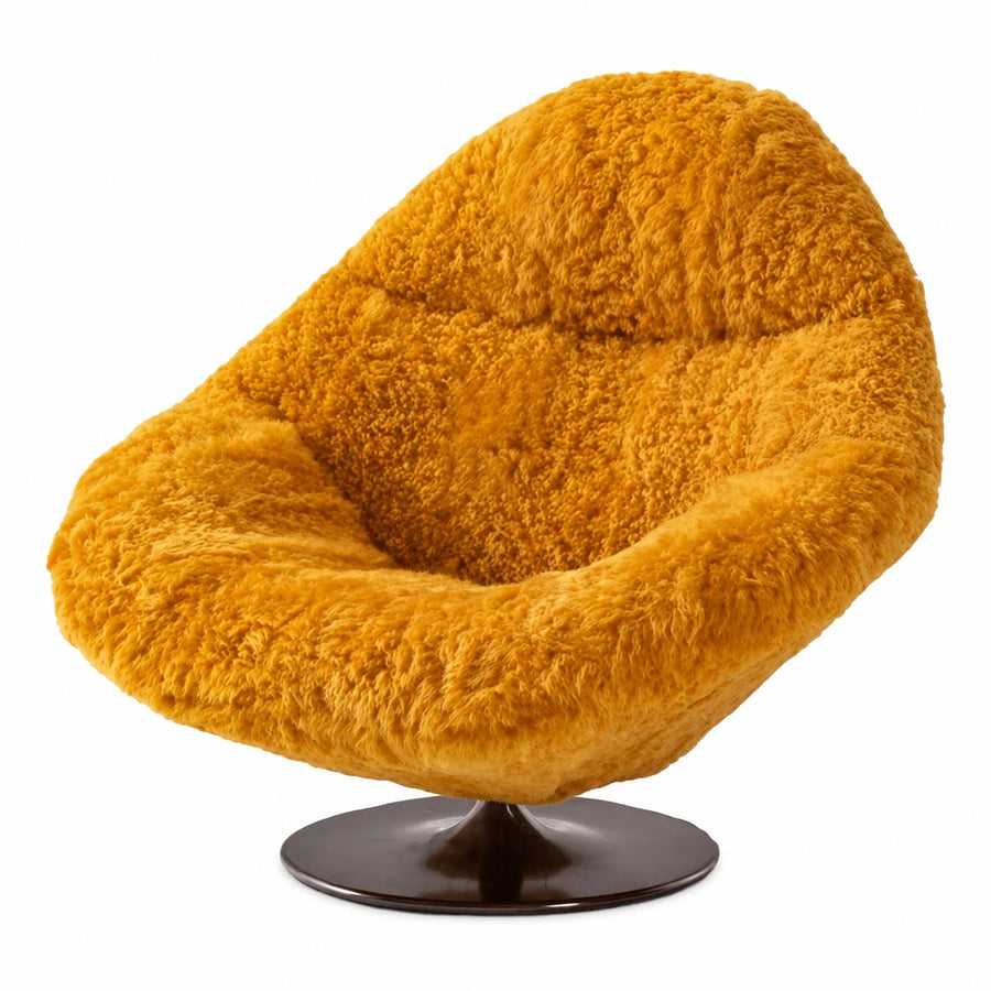 Yellow Boucle Swivel Lounge Chair