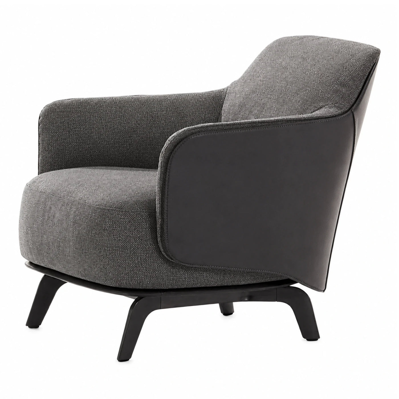 Grey Fabric and Leather Armchair with Wooden Legs