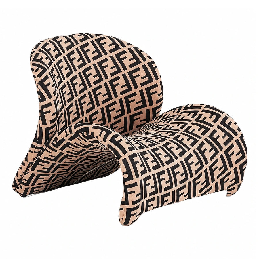 Beige and Black Monogram Patterned Lounge Chair