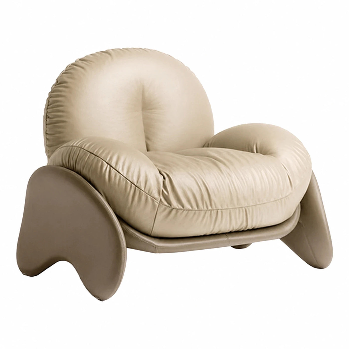 Beige Leather Lounge Chair with Sculptural Base