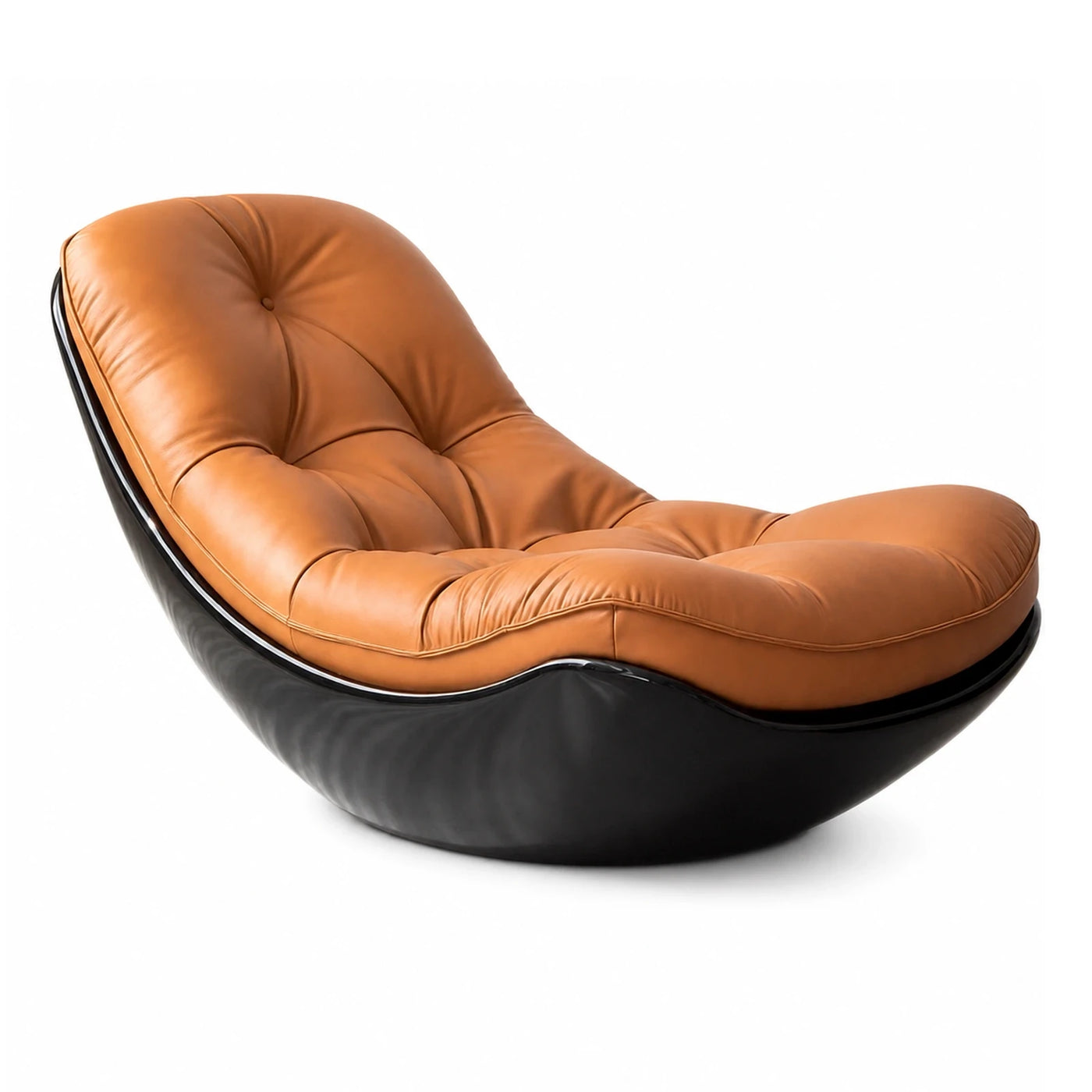 Tan Leather Lounge Chair with Glossy Black Base