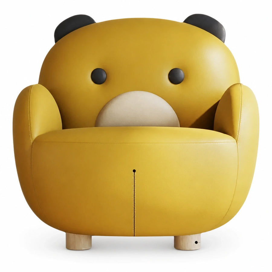 Yellow Bear Shaped Kids Armchair with Wooden Legs