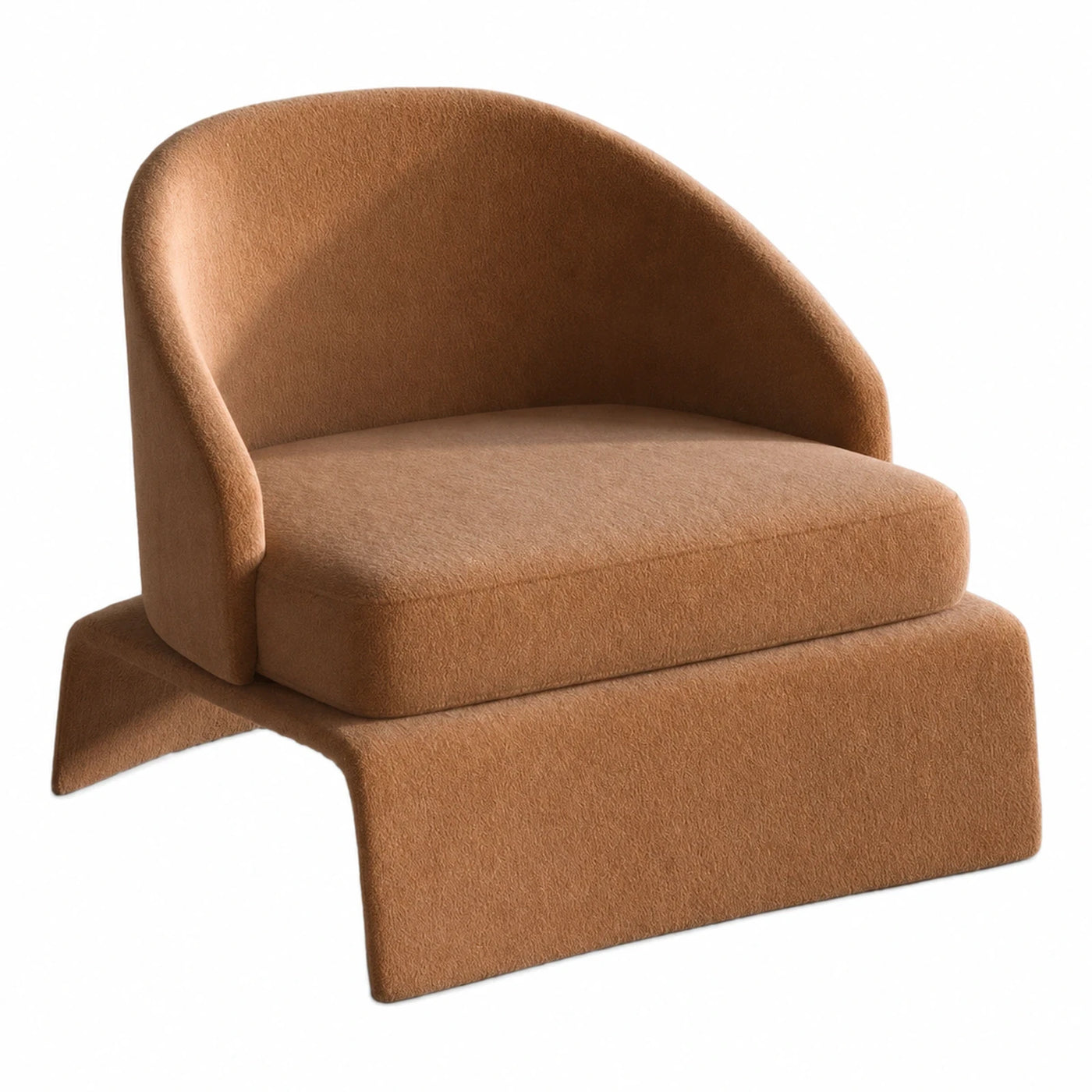 Brown Boucle Lounge Chair with Curved Backrest