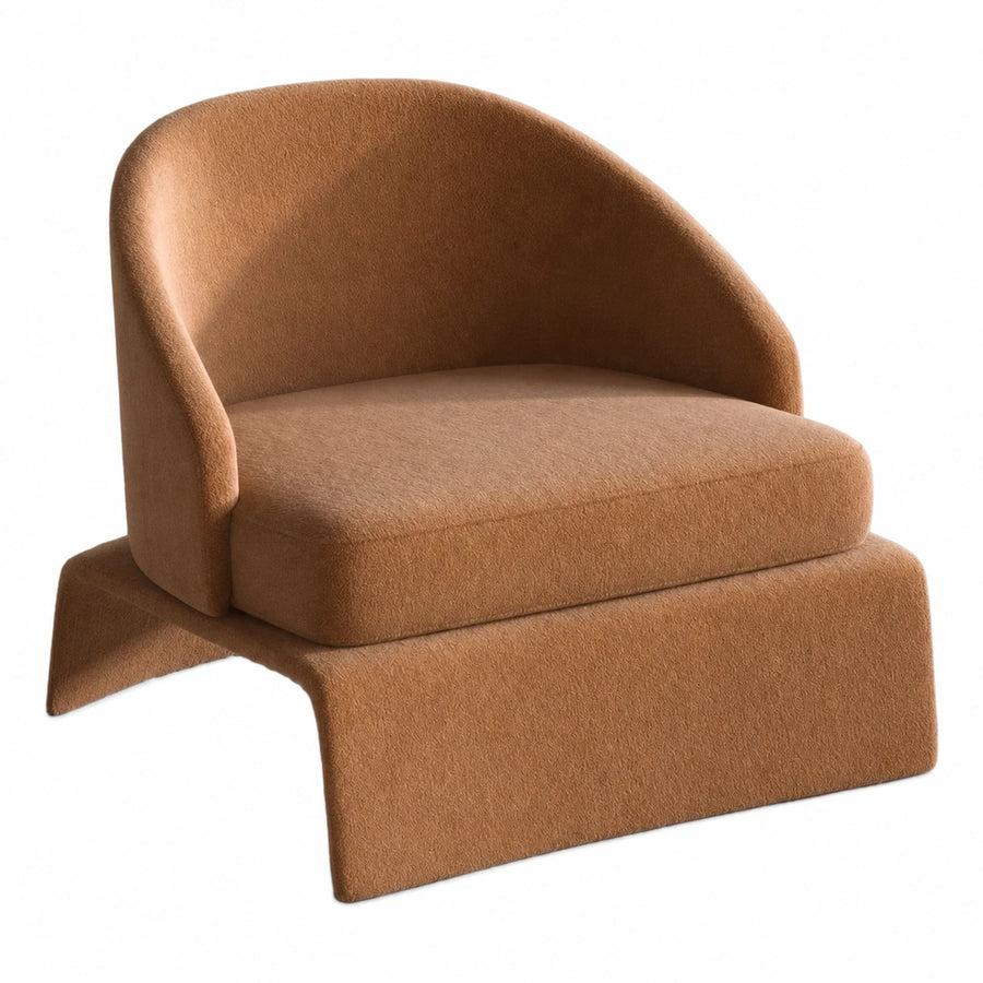 Brown Boucle Lounge Chair with Curved Backrest
