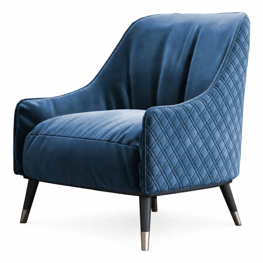 Blue Velvet Quilted Accent Armchair with Tapered Legs