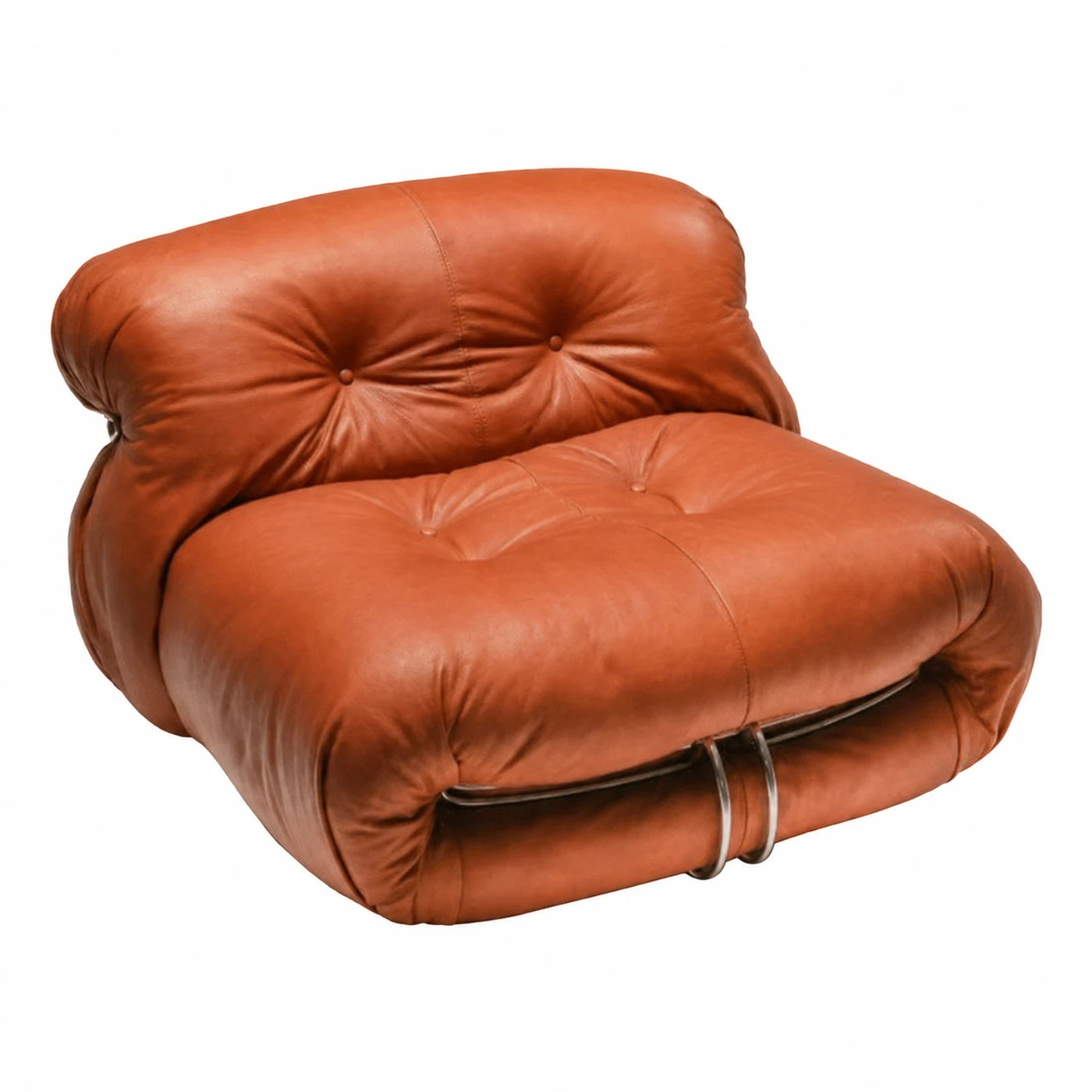 Brown Leather Tufted Lounge Chair with Chrome Base