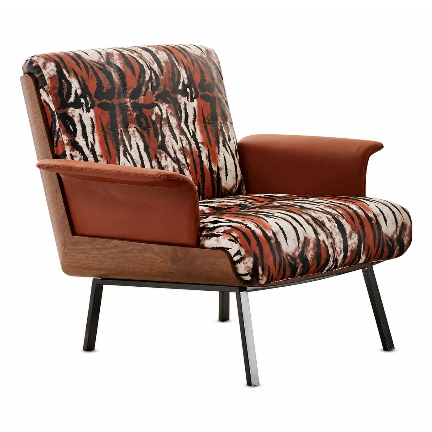Tiger Print Accent Chair with Wood Frame