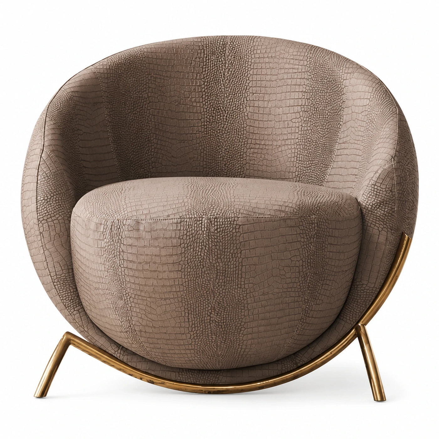 Round Crocodile Embossed Lounge Chair with Gold Base