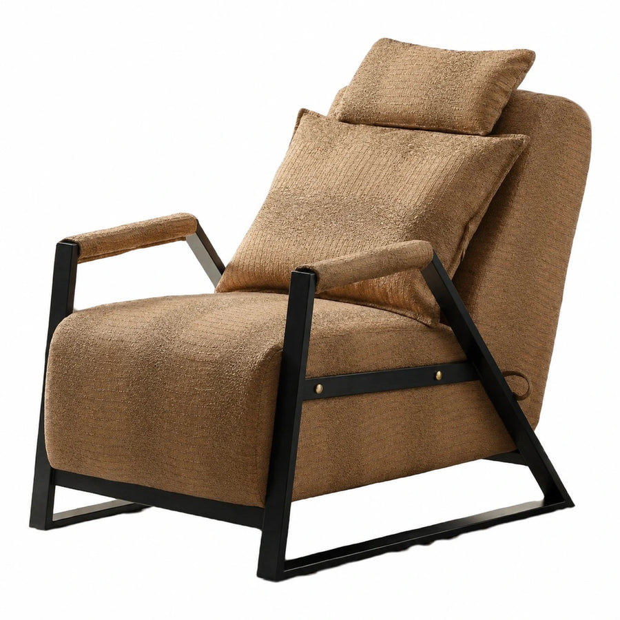 Brown Fabric Recliner Armchair with Black Metal Frame