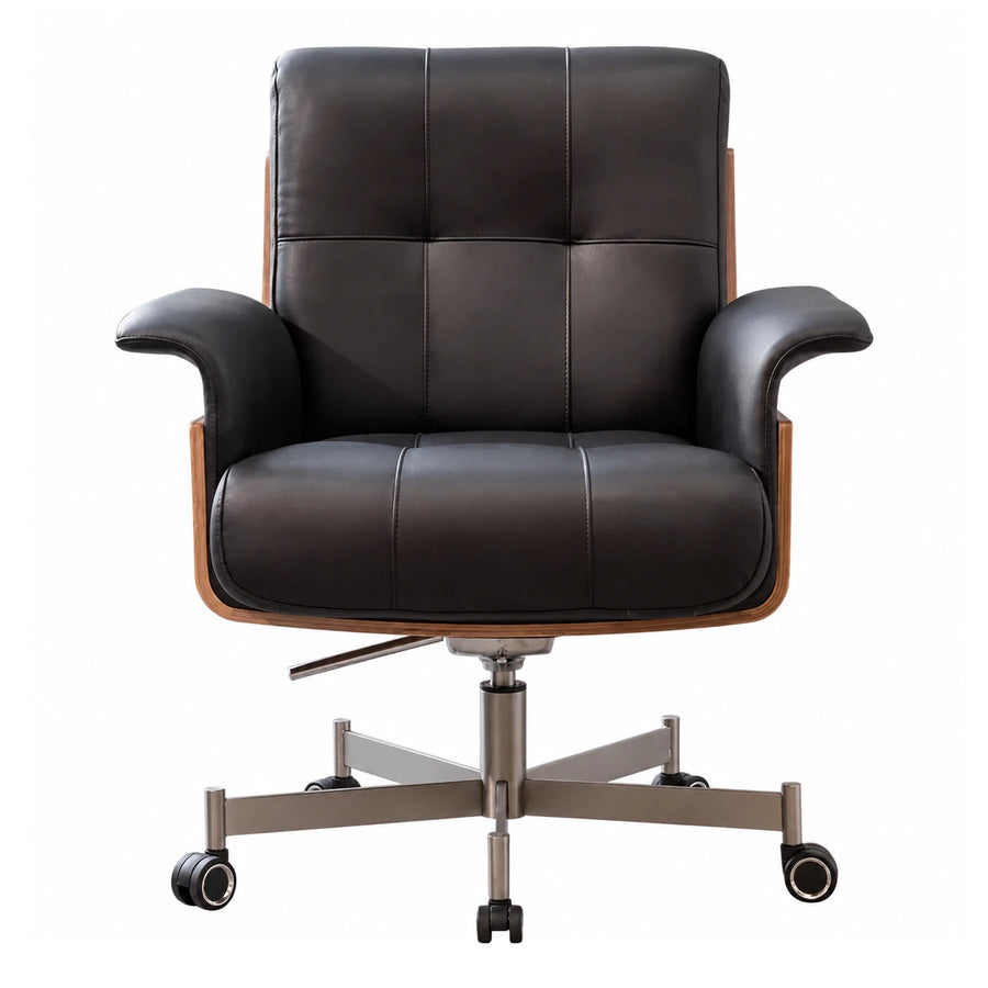 Black Leather Office Chair with Wood Frame