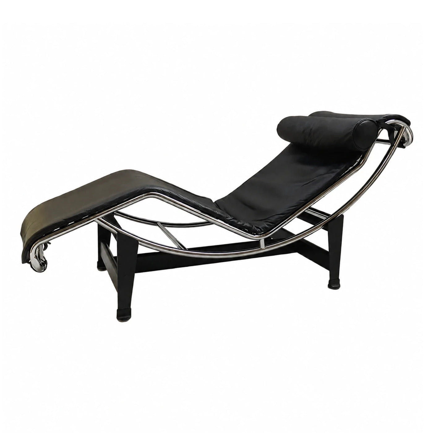 Black Leather Chaise Lounge with Chrome Frame