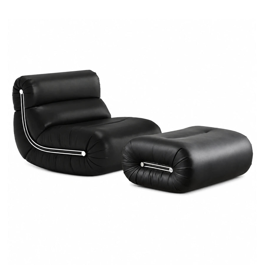 Black Leather Lounge Chair with Ottoman