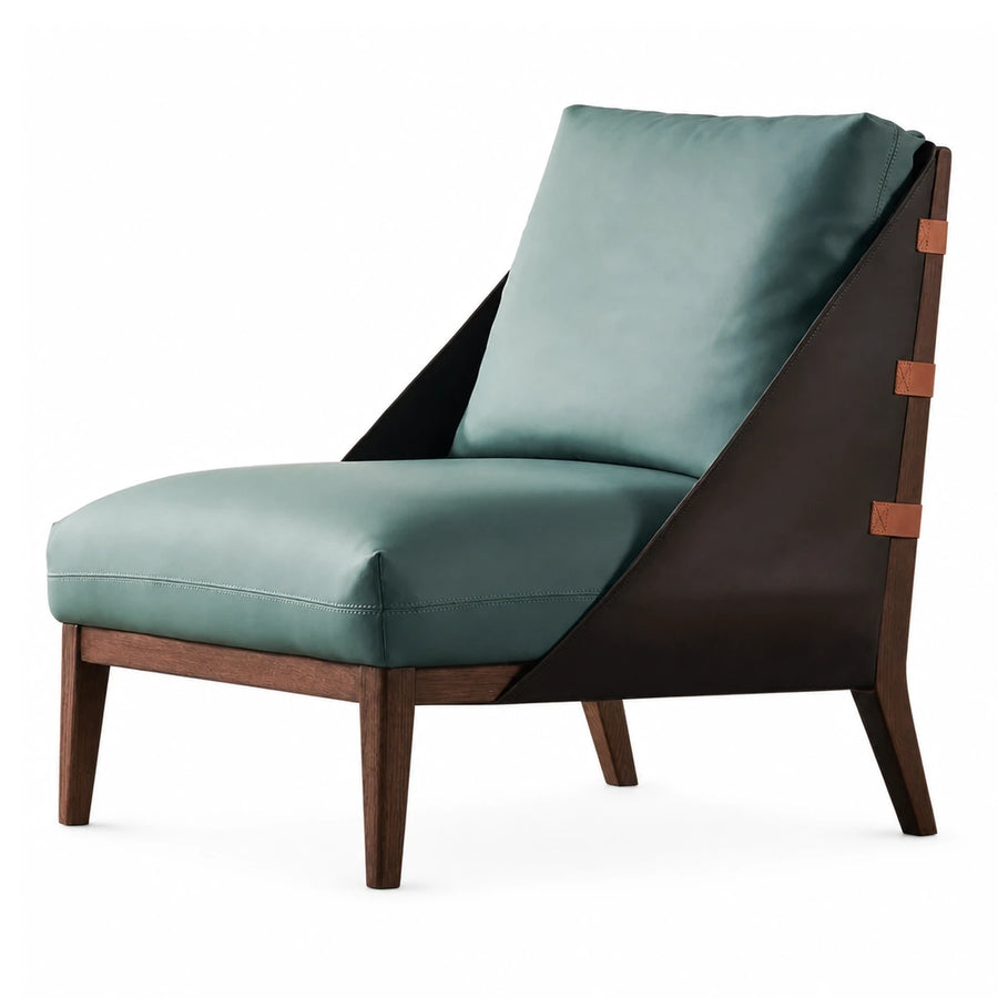 Green Leather Lounge Chair with Wood Frame