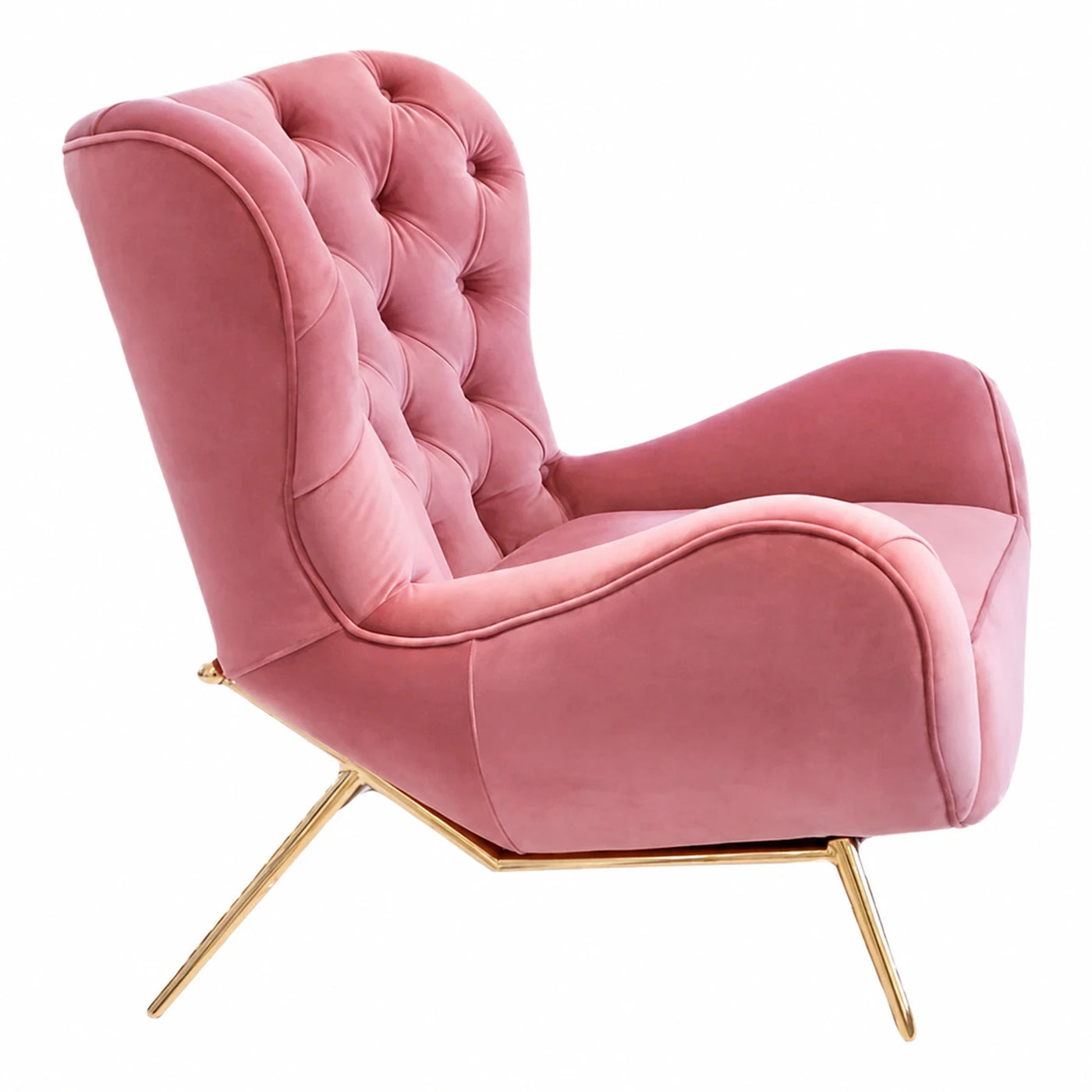 Pink Velvet Tufted Lounge Chair with Gold Legs