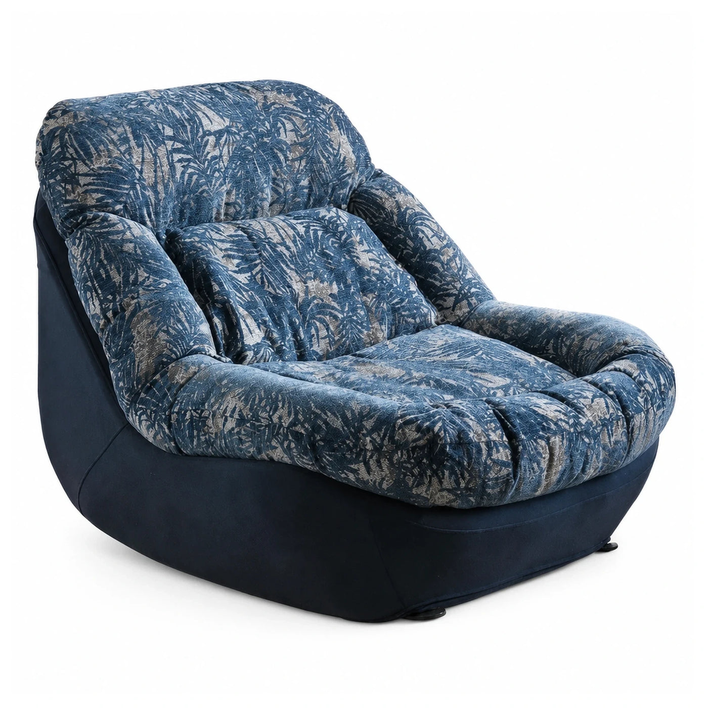 Blue Patterned Fabric Lounge Chair with Solid Base