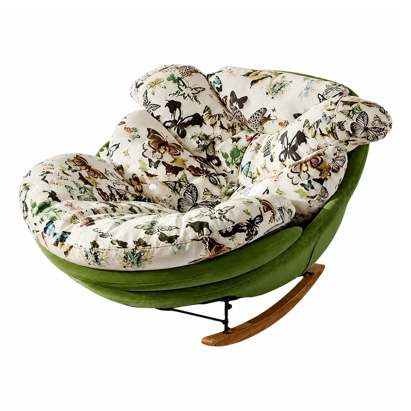 Green Velvet Butterfly Print Rocking Lounge Chair