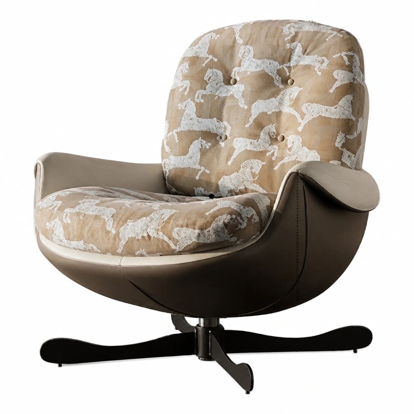Beige Horse Print Swivel Lounge Chair