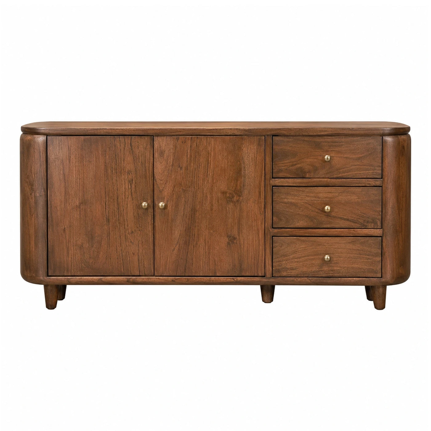Walnut Wood Sideboard with Drawers and Cabinets