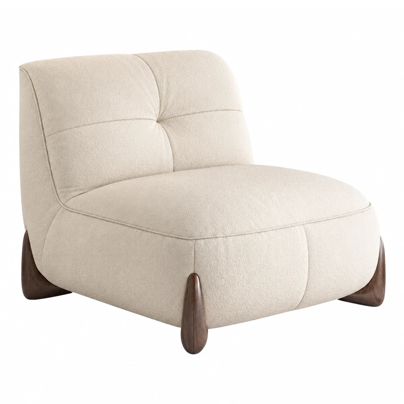Cream Boucle Lounge Chair with Wooden Legs