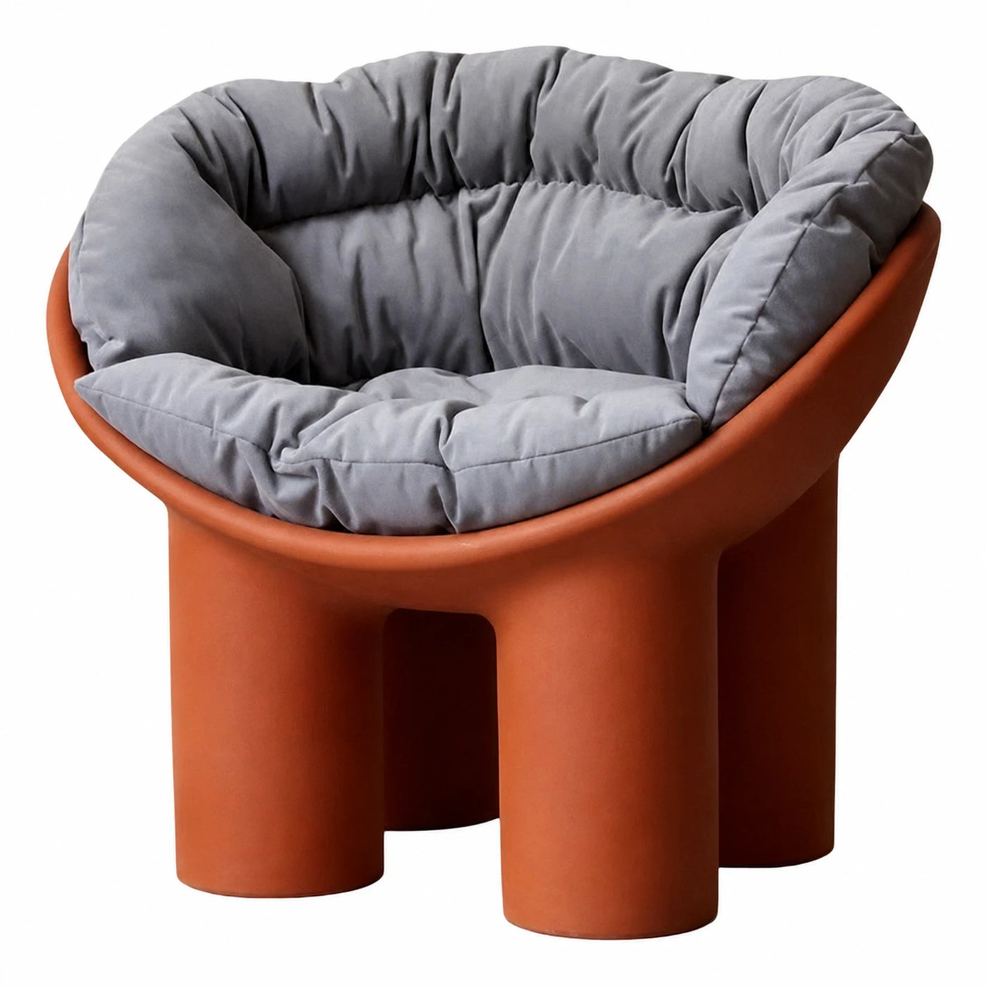 Terracotta Round Lounge Chair with Grey Cushion