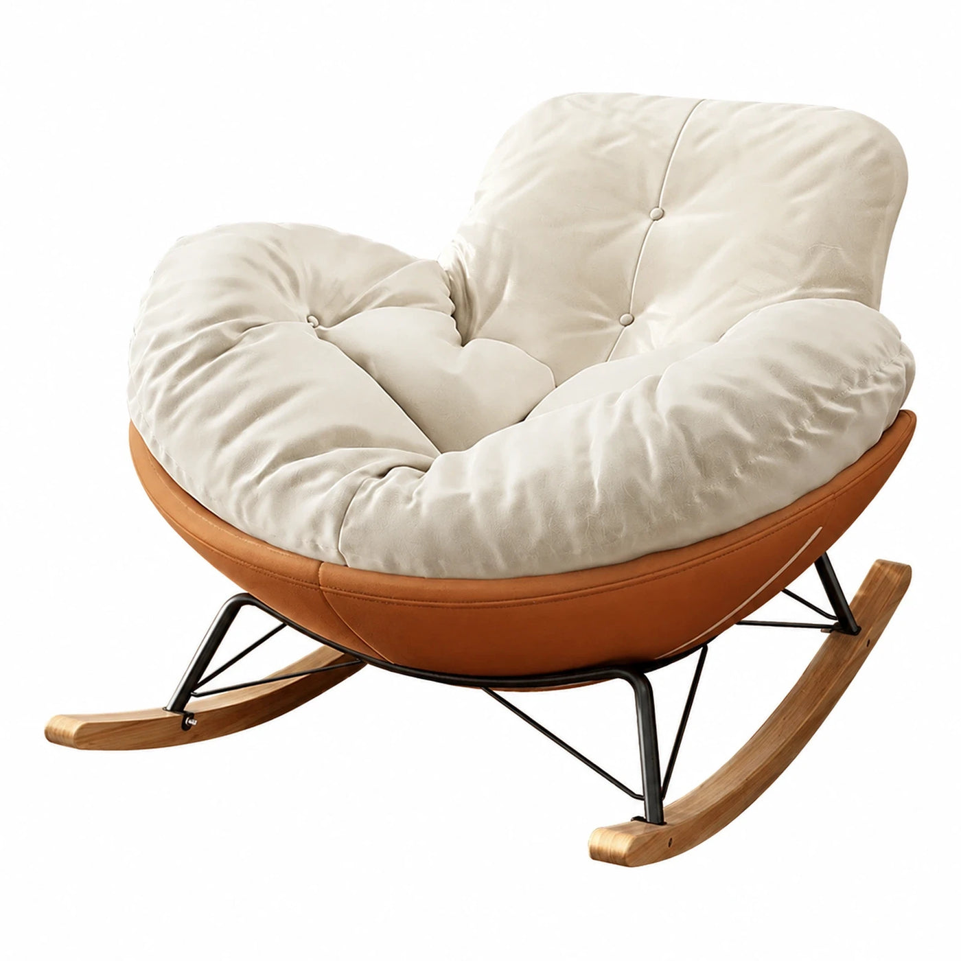 Cream Velvet Rocking Lounge Chair with Wood Base