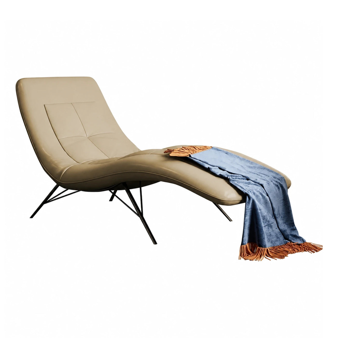 Beige Leather Chaise Lounge with Black Metal Legs
