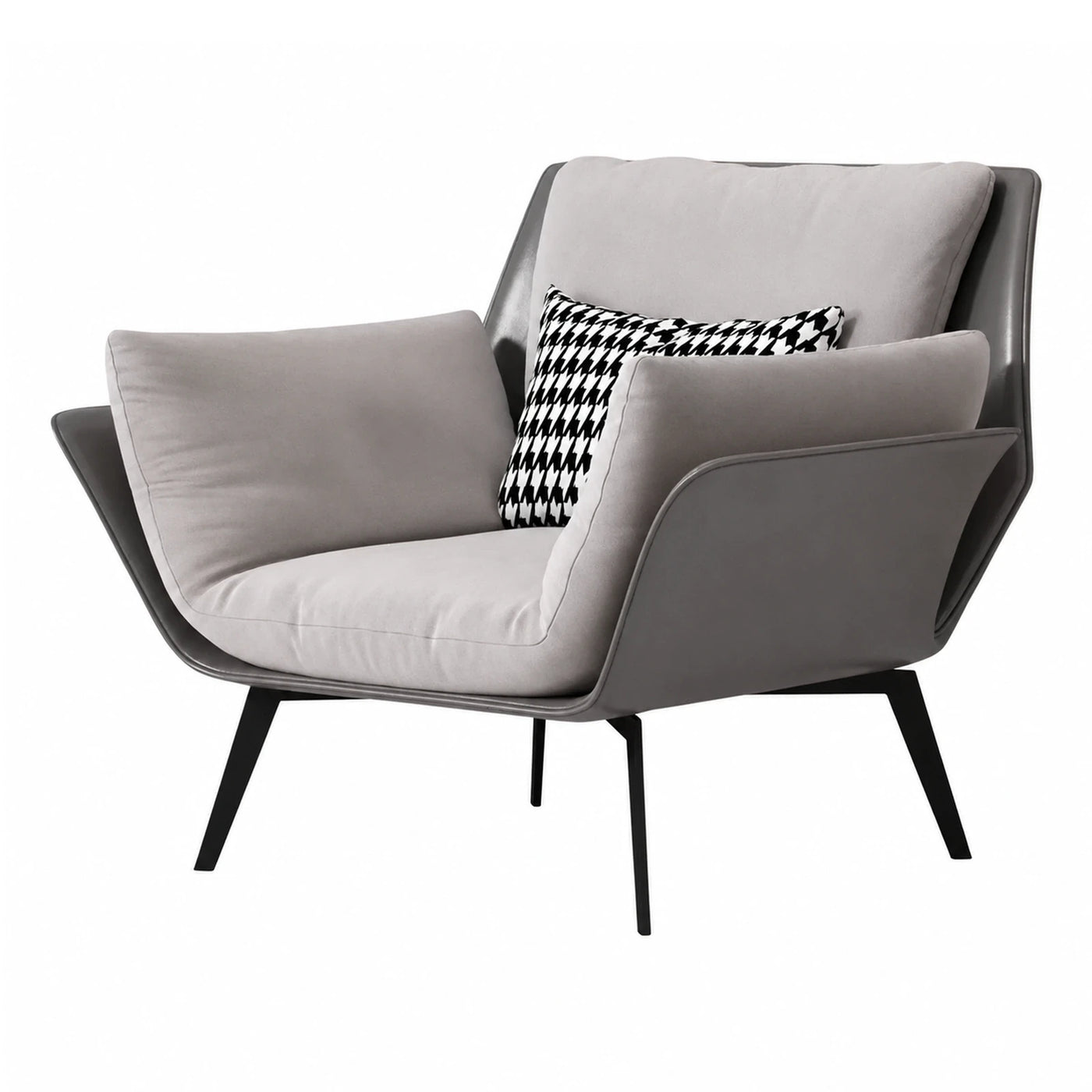 Modern Grey Fabric Armchair with Black Metal Legs