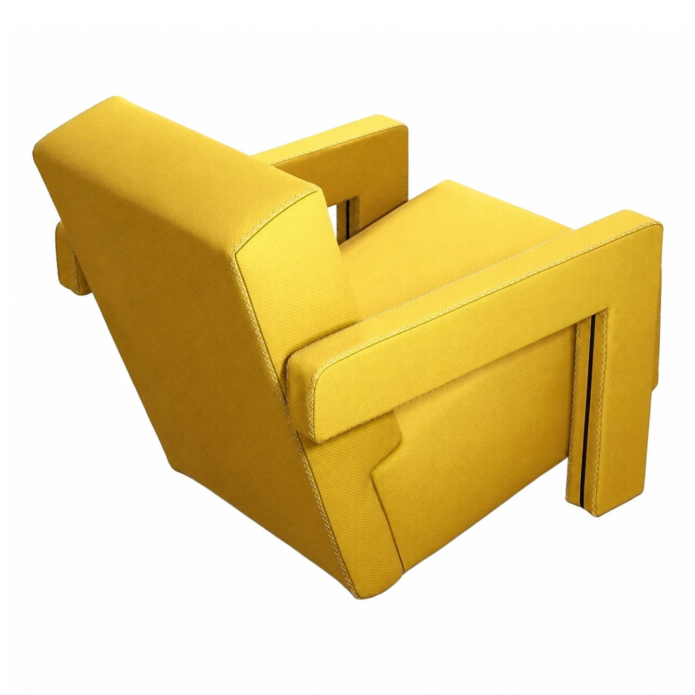 Yellow Fabric Armchair with Contrast Stitching