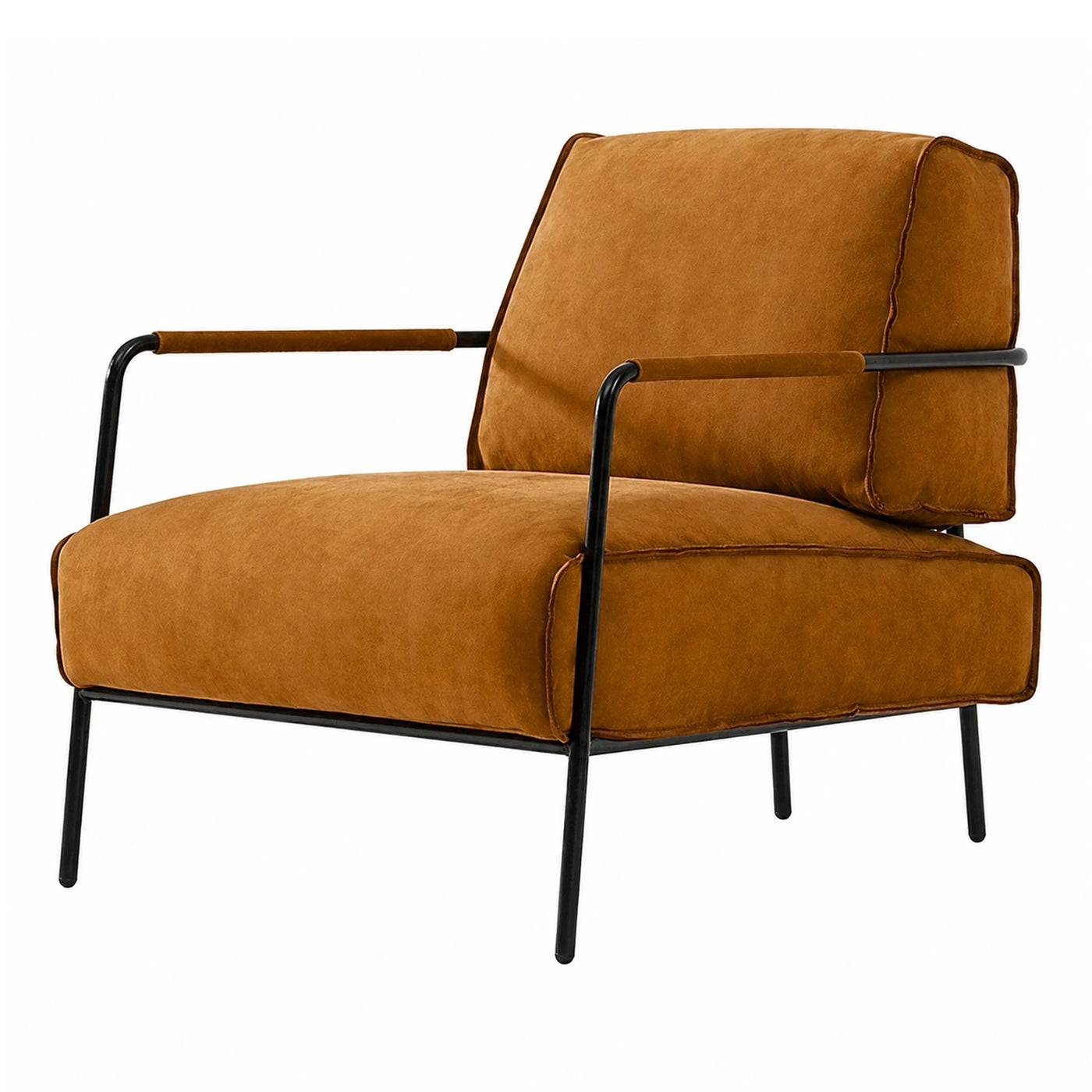Modern Orange Fabric Armchair with Black Metal Frame