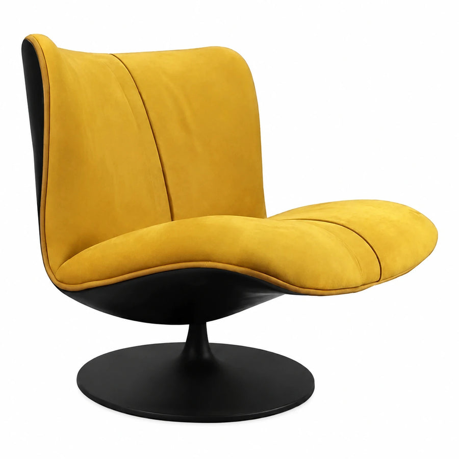 Yellow Velvet Swivel Lounge Chair with Black Base