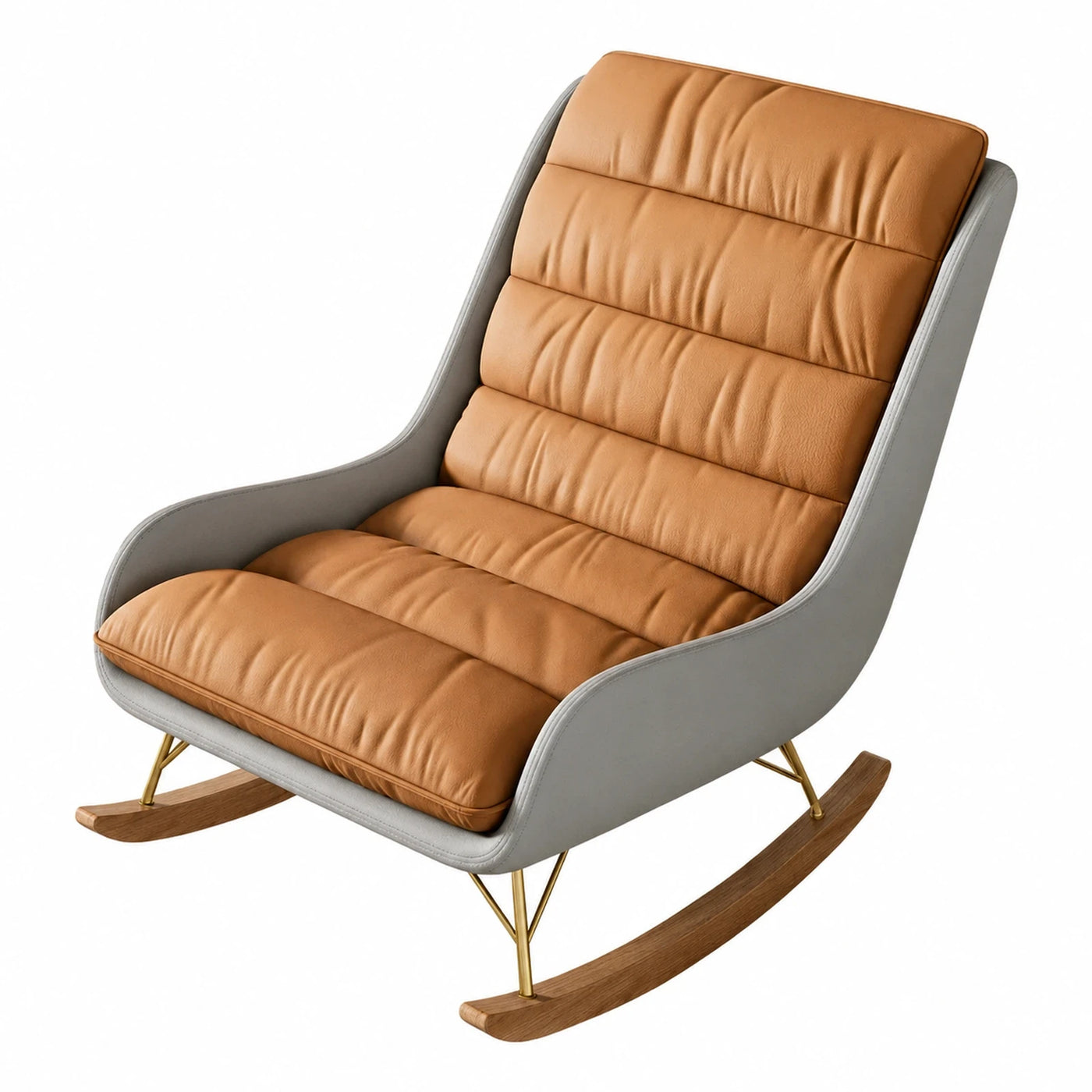 Modern Leather Rocking Chair with Gold Legs