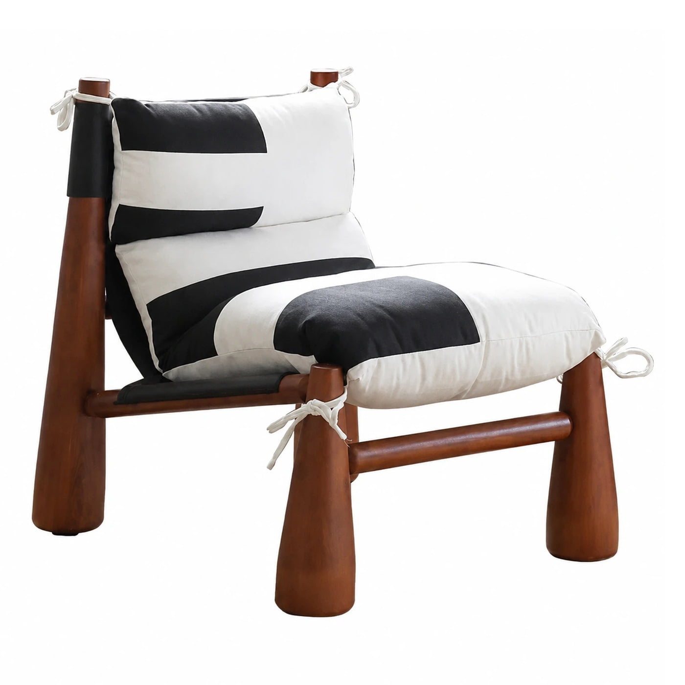 Modern Wooden Lounge Chair with Black and White Cushion
